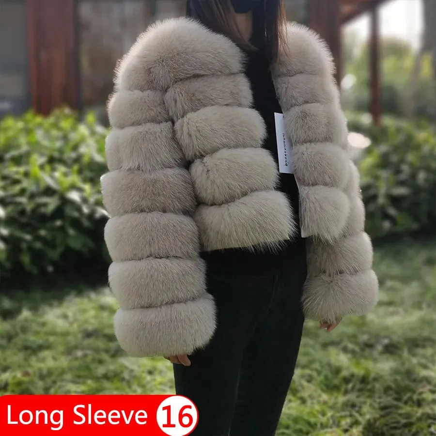 Natural Real Fox Fur Coat Women Winter Warm Luxury Fur Jacket Detachable Long Sleeves Female Vest Furry Coats