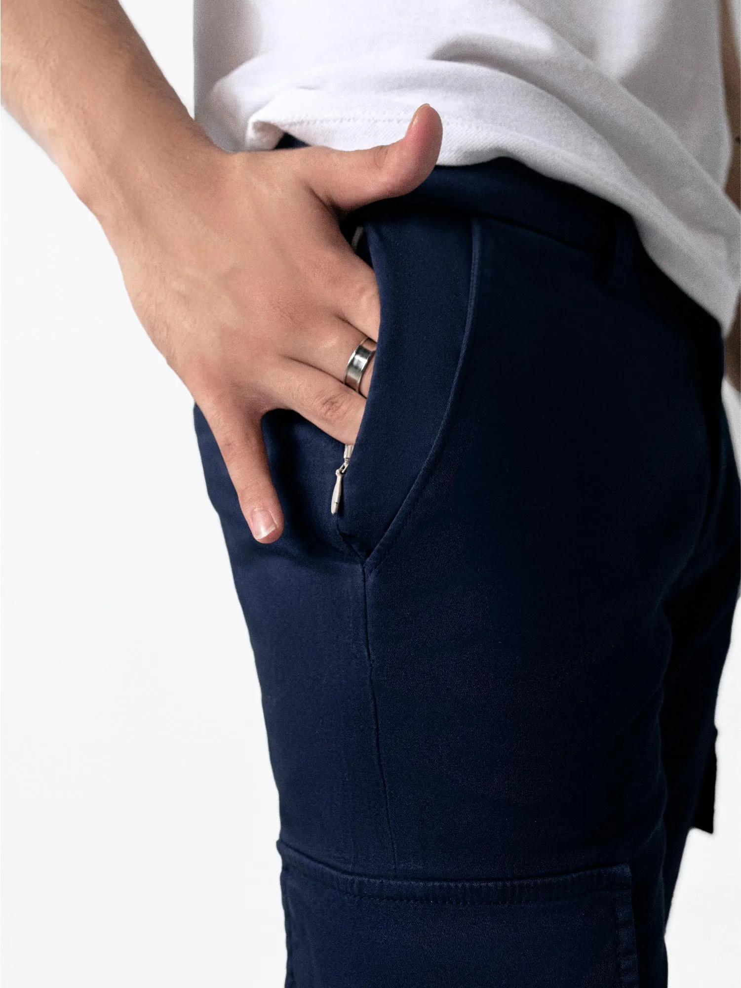 Navy Cargo Pockets Slim Fit Chino Pants