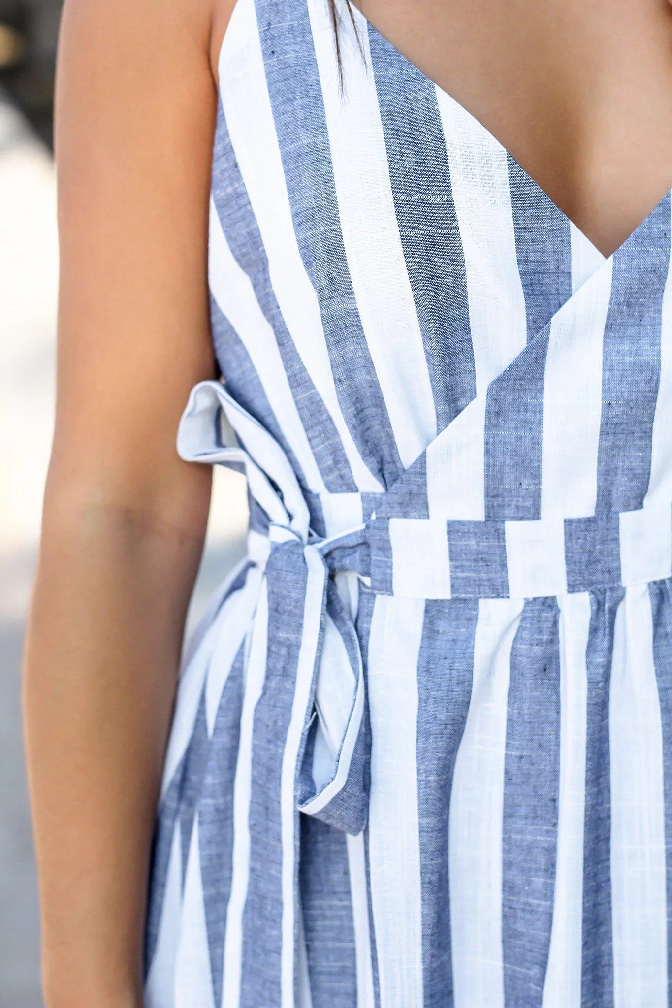 Navy Striped Wrap Dress