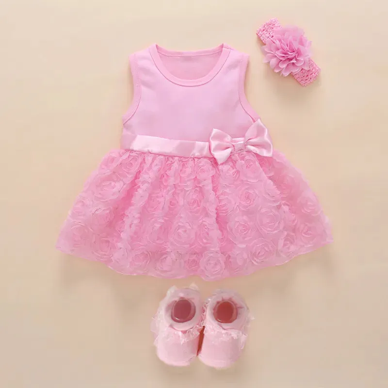 New Born Baby Girls Infant Dress&clothes Summer Kids Party Birthday Outfits 1-2years Shoes Set Christening Gown Baby Jurk Zomer 240417