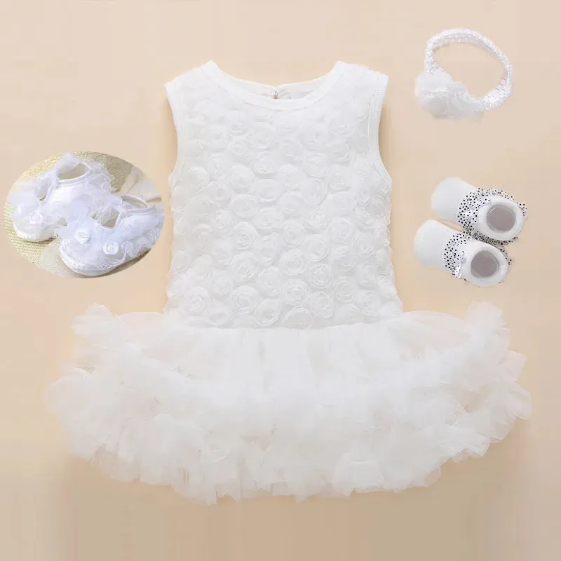 New Born Baby Girls Infant Dress&clothes Summer Kids Party Birthday Outfits 1-2years Shoes Set Christening Gown Baby Jurk Zomer 240417