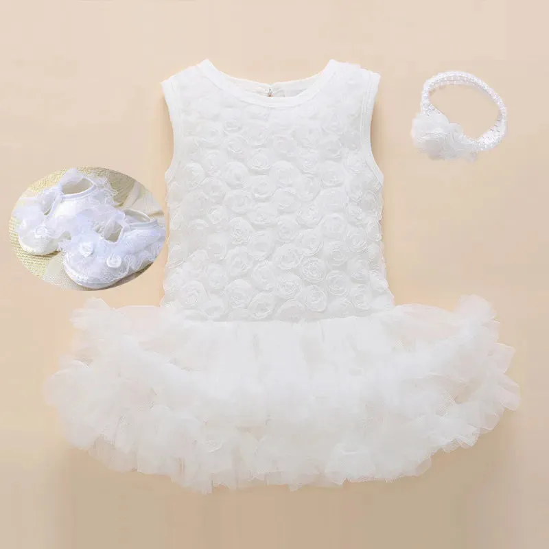 New Born Baby Girls Infant Dress&clothes Summer Kids Party Birthday Outfits 1-2years Shoes Set Christening Gown Baby Jurk Zomer 240417