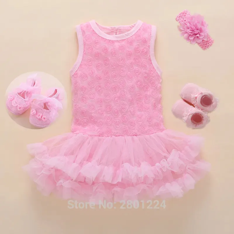 New Born Baby Girls Infant Dress&clothes Summer Kids Party Birthday Outfits 1-2years Shoes Set Christening Gown Baby Jurk Zomer 240417