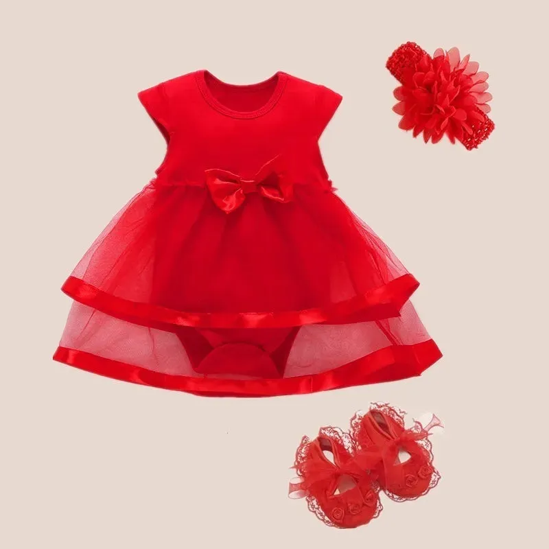 New Born Baby Girls Infant Dress&clothes Summer Kids Party Birthday Outfits 1-2years Shoes Set Christening Gown Baby Jurk Zomer 240417