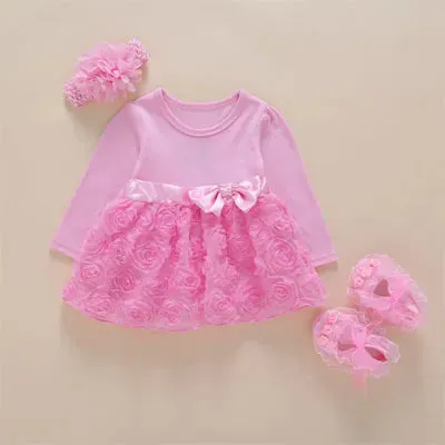 New Born Baby Girls Infant Dress&clothes Summer Kids Party Birthday Outfits 1-2years Shoes Set Christening Gown Baby Jurk Zomer 240417