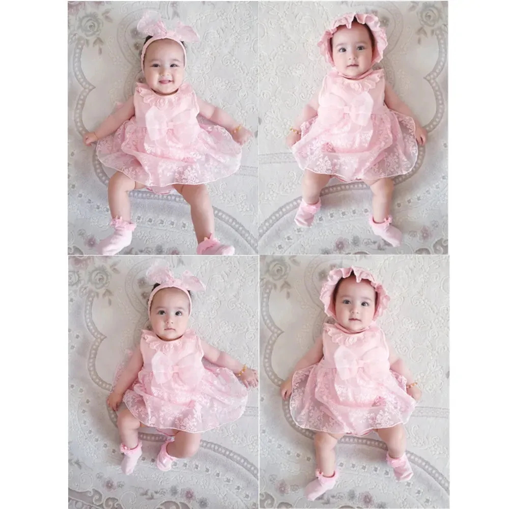 New Born Baby Girls Infant Dress&clothes Summer Kids Party Birthday Outfits 1-2years Shoes Set Christening Gown Baby Jurk Zomer 240417