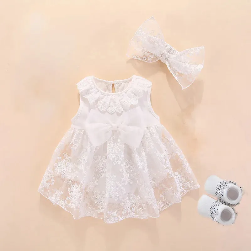 New Born Baby Girls Infant Dress&clothes Summer Kids Party Birthday Outfits 1-2years Shoes Set Christening Gown Baby Jurk Zomer 240417