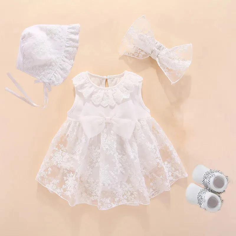 New Born Baby Girls Infant Dress&clothes Summer Kids Party Birthday Outfits 1-2years Shoes Set Christening Gown Baby Jurk Zomer 240417