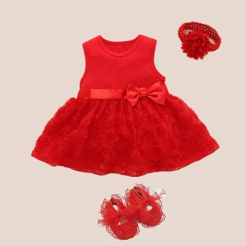 New Born Baby Girls Infant Dress&clothes Summer Kids Party Birthday Outfits 1-2years Shoes Set Christening Gown Baby Jurk Zomer 240417