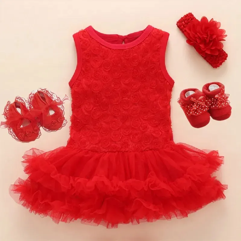 New Born Baby Girls Infant Dress&clothes Summer Kids Party Birthday Outfits 1-2years Shoes Set Christening Gown Baby Jurk Zomer 240417