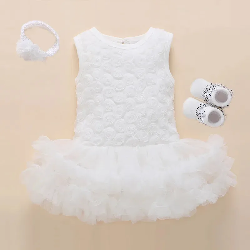 New Born Baby Girls Infant Dress&clothes Summer Kids Party Birthday Outfits 1-2years Shoes Set Christening Gown Baby Jurk Zomer 240417