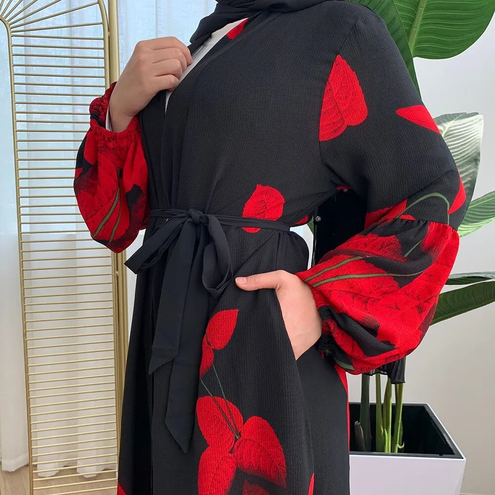 New fashion printed lantern sleeve cardigan robe women