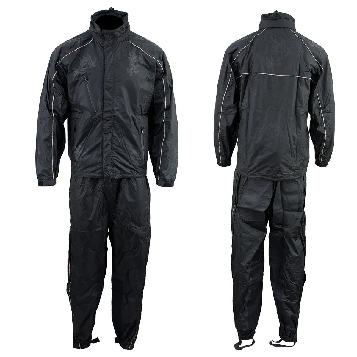 NexGen SH2334 Men’s Black Water Proof Rain Suit with Reflective Flame Skull Design