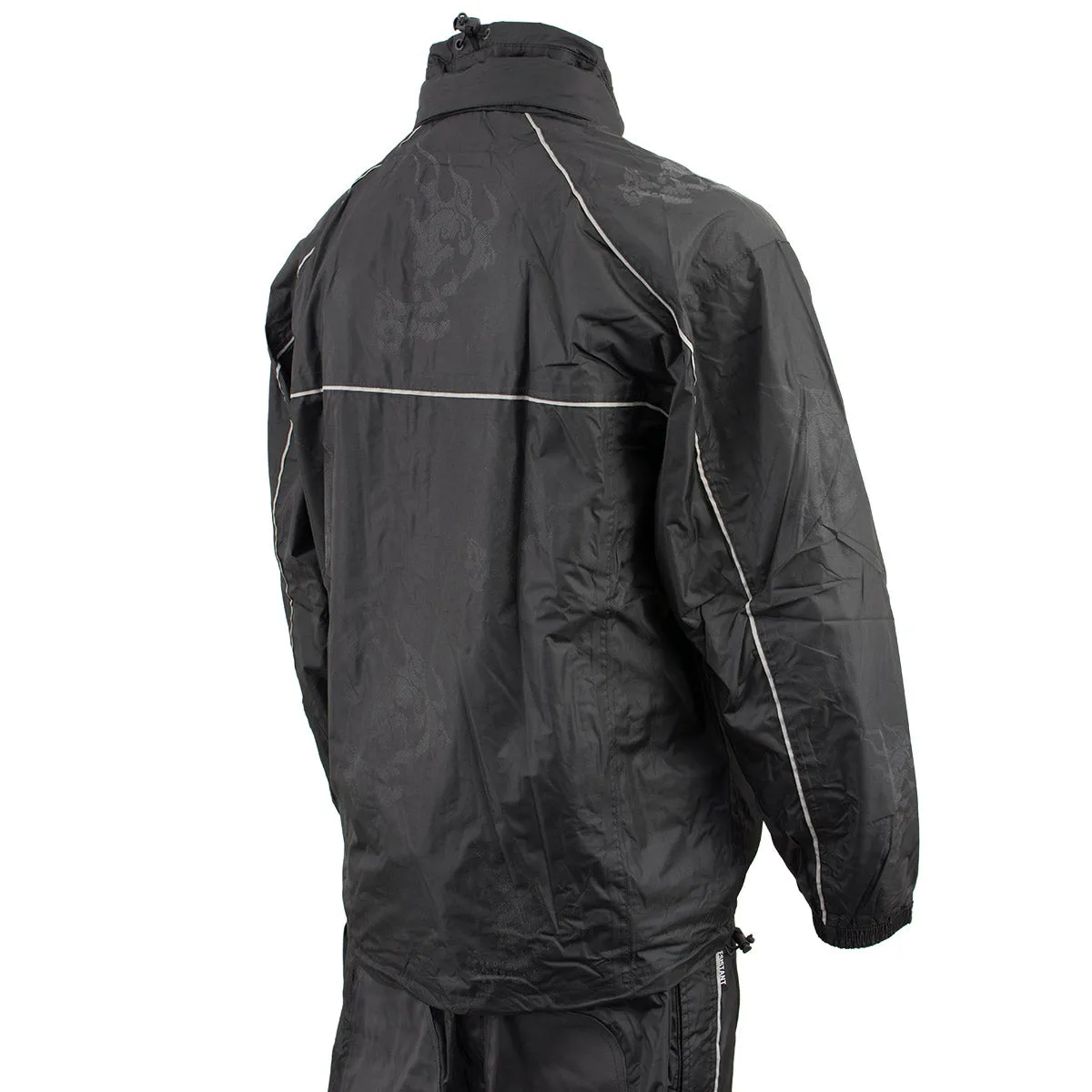 NexGen SH2334 Men’s Black Water Proof Rain Suit with Reflective Flame Skull Design