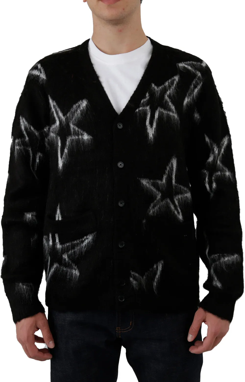 Obey Intarsia Pattern Cardigan - Black Multi