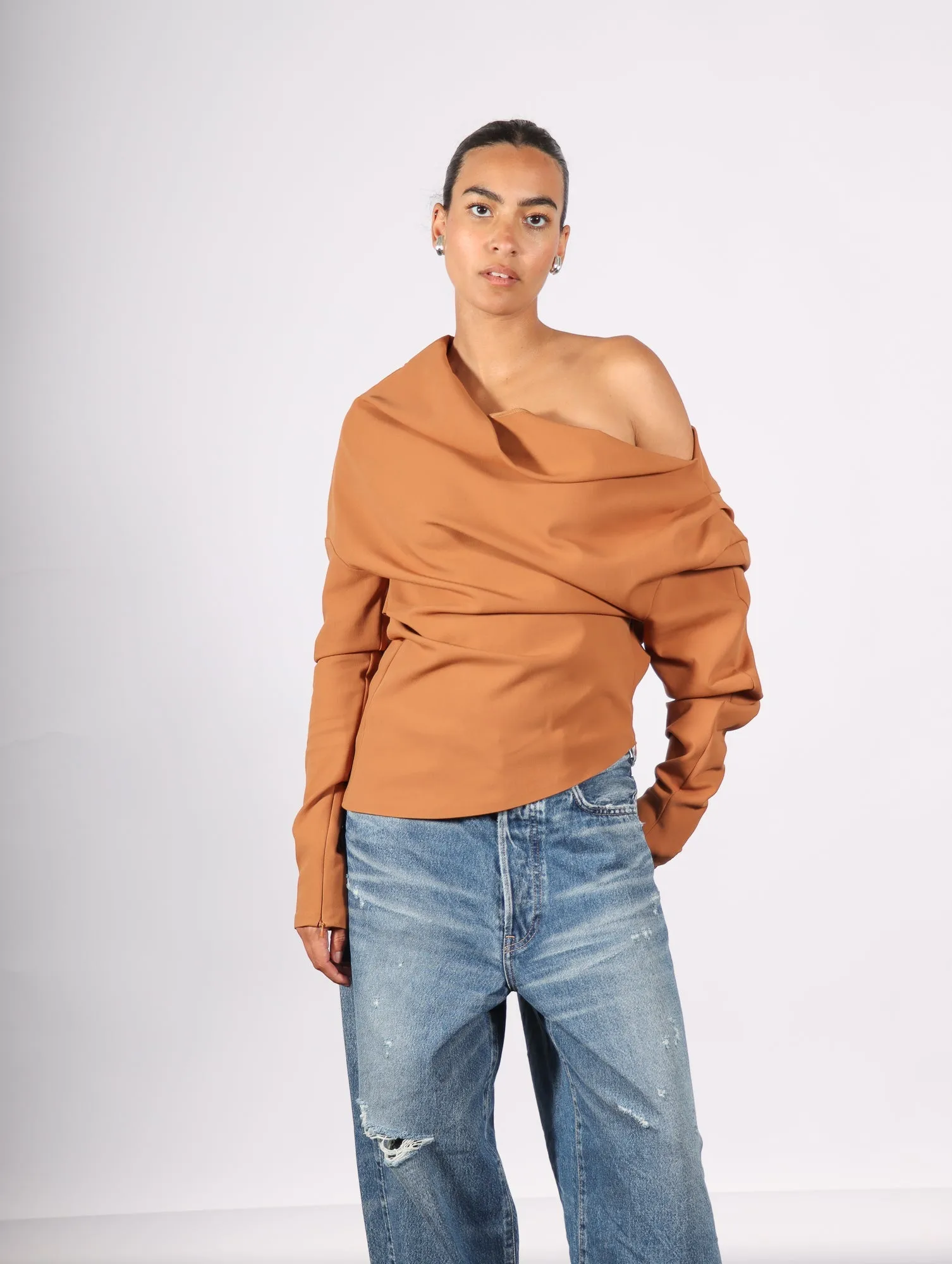 Off Shoulder Asymmetric Top in Ginger by A.W.A.K.E. Mode