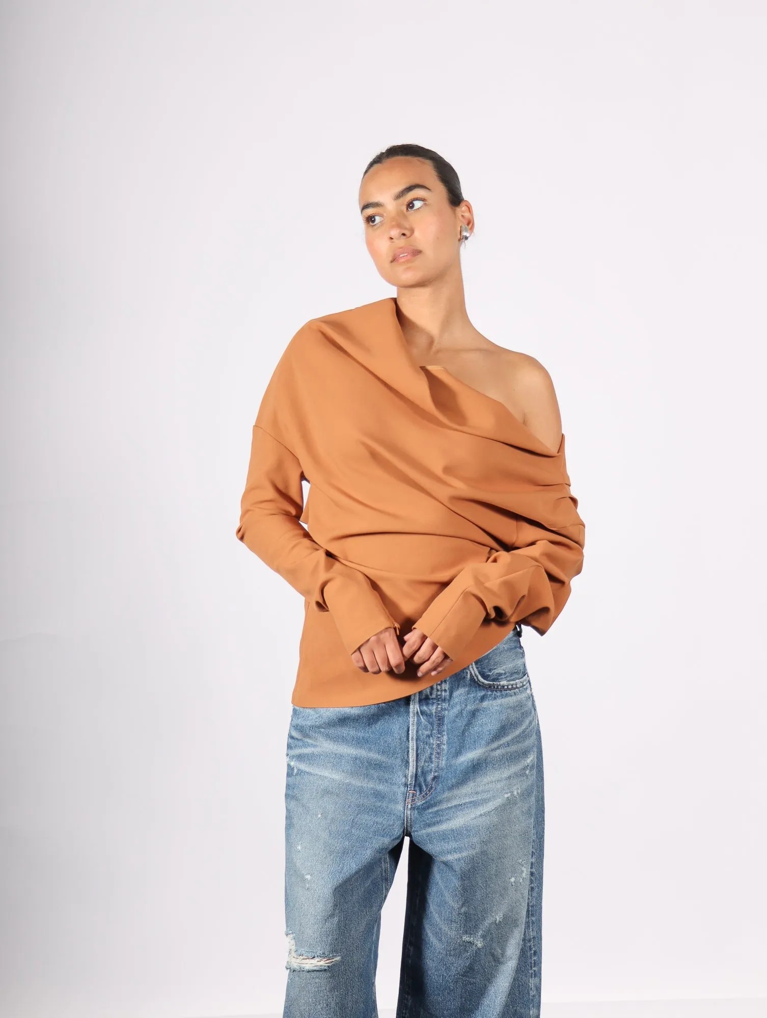 Off Shoulder Asymmetric Top in Ginger by A.W.A.K.E. Mode