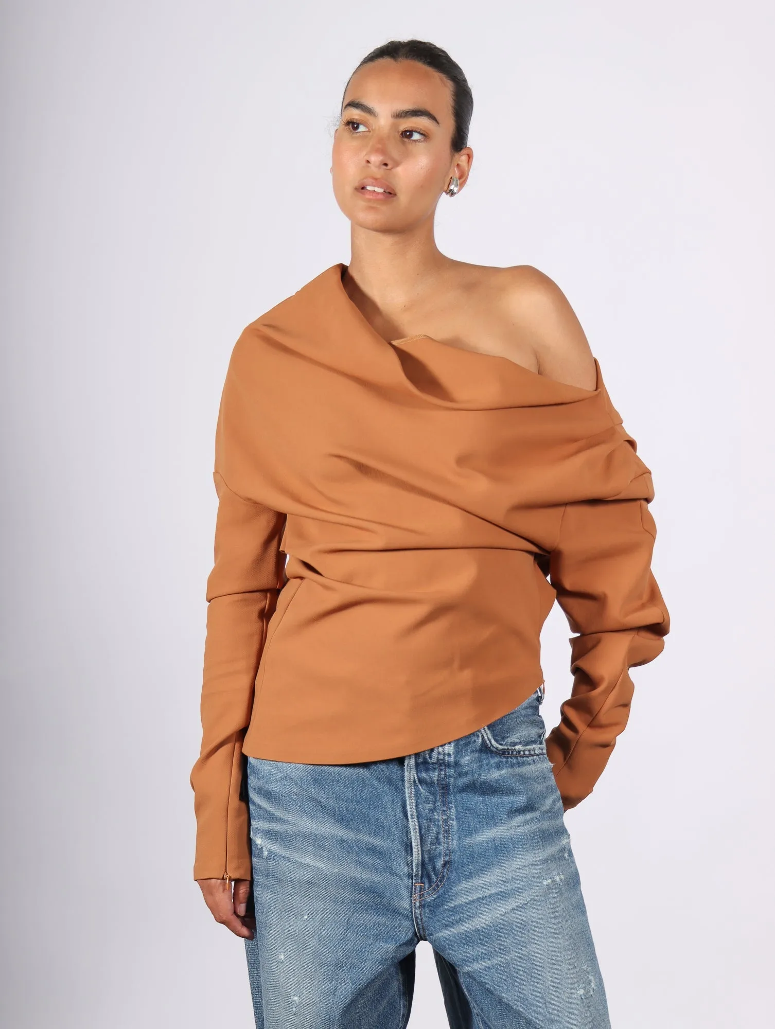 Off Shoulder Asymmetric Top in Ginger by A.W.A.K.E. Mode