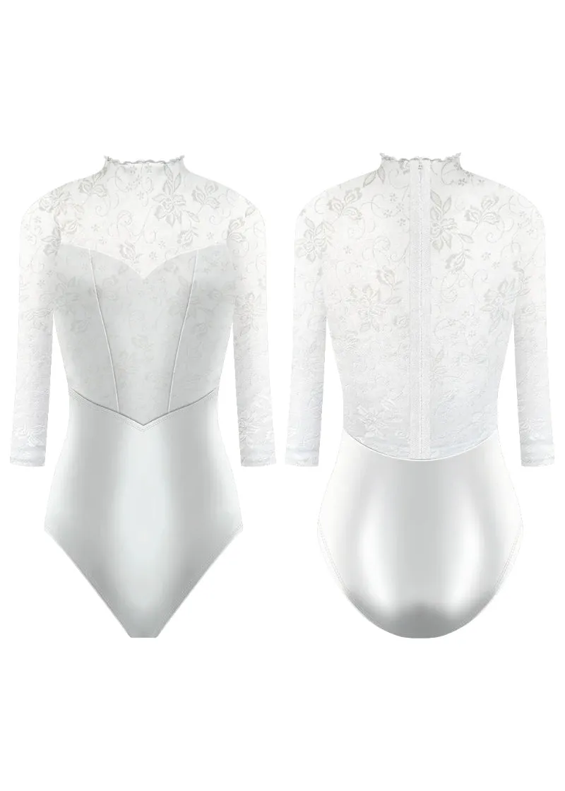 ON SALE Snowflake Long Sleeve Leotard (White Lace)