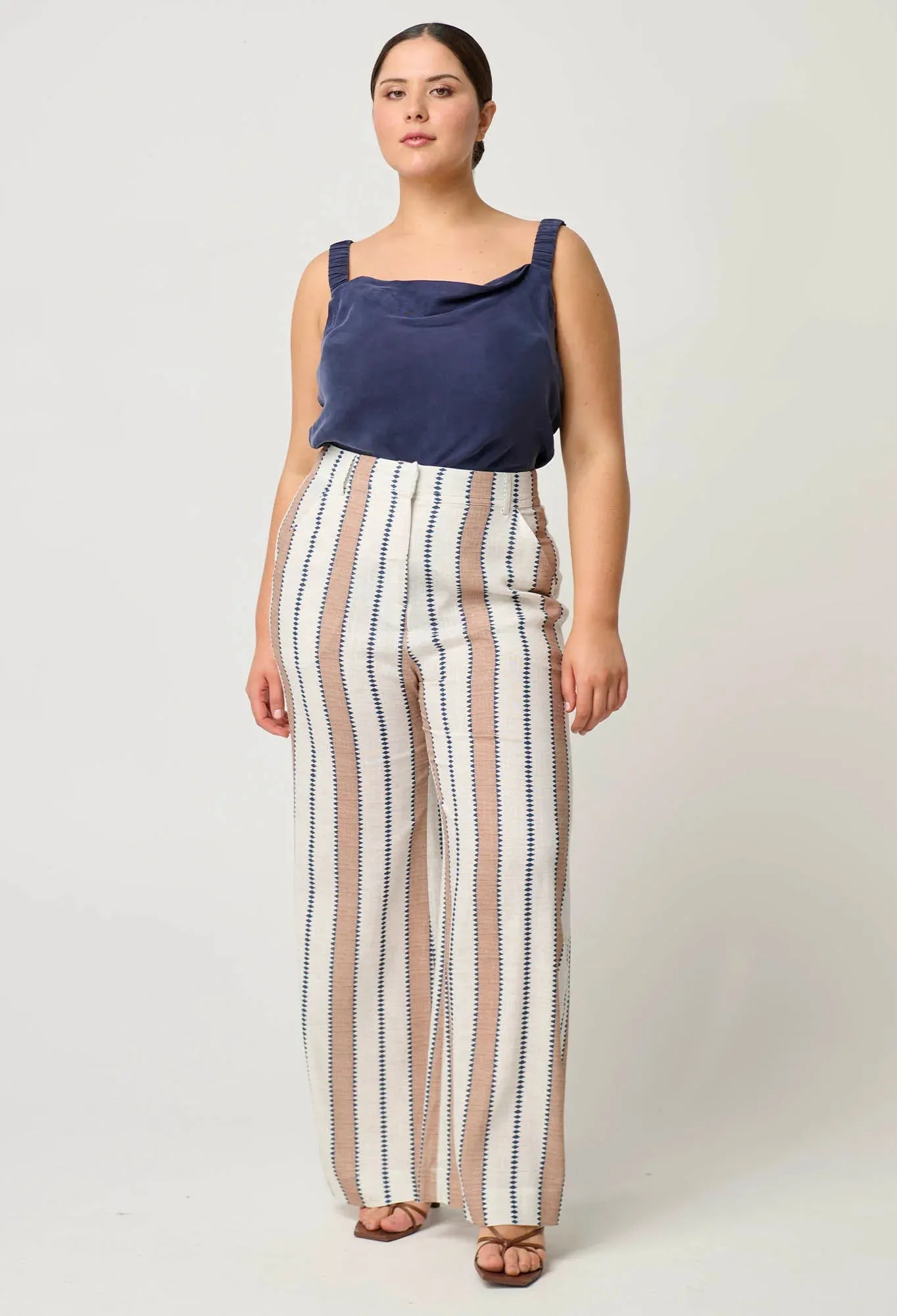 ONCE WAS DYNASTY LINEN VISCOSE PANT IN CAYMAN STRIPE