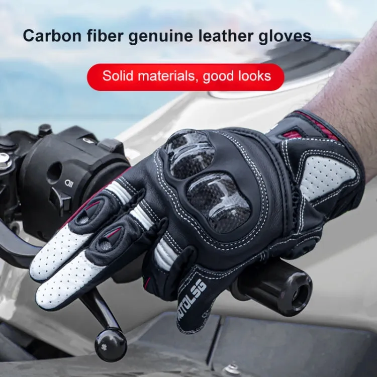 One Pair Genuine Leather Motorcycle Gloves with Carbon Fiber Hard Knuckle Touch Screen, Size:XXL(Black)