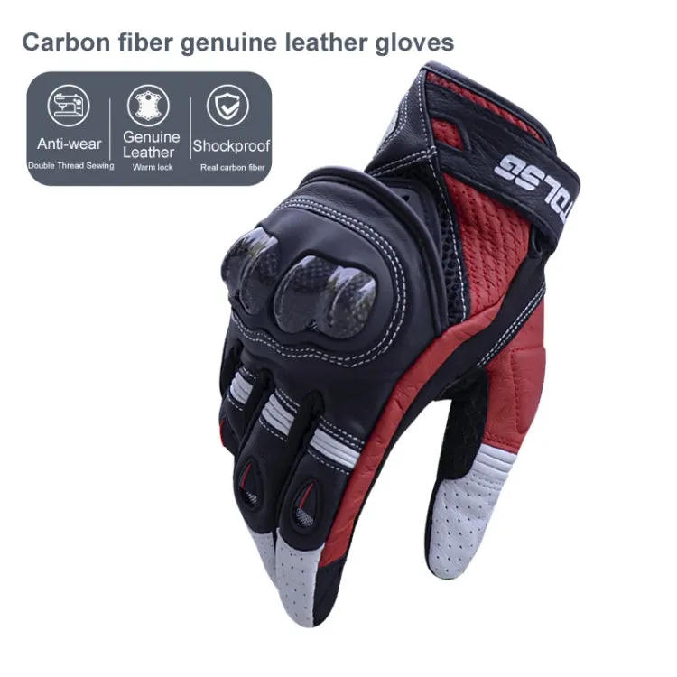 One Pair Genuine Leather Motorcycle Gloves with Carbon Fiber Hard Knuckle Touch Screen, Size:XXL(Black)