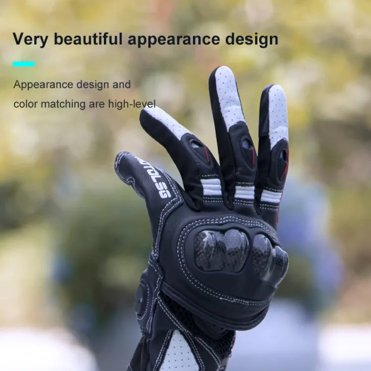 One Pair Genuine Leather Motorcycle Gloves with Carbon Fiber Hard Knuckle Touch Screen, Size:XXL(Black)