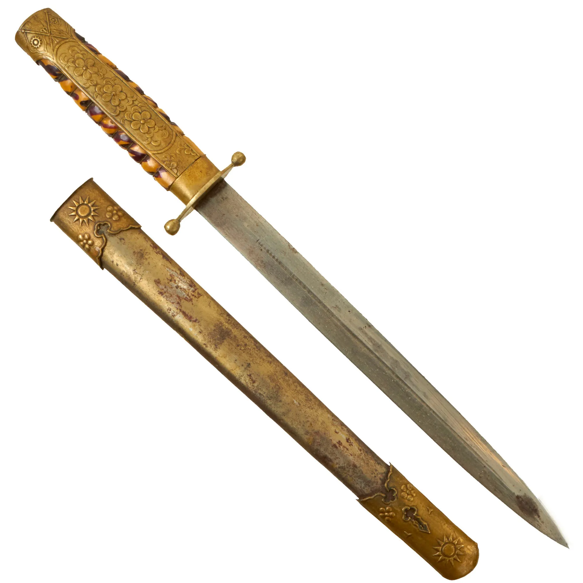 Original WWII Chinese National Revolutionary Army Officer Kuomintang Dagger & Scabbard