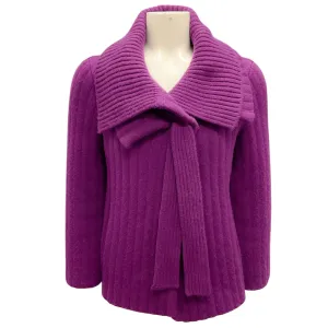 Oscar de la Renta Purple Fall 2008 Ribbed Knit Cashmere Cardigan Sweater