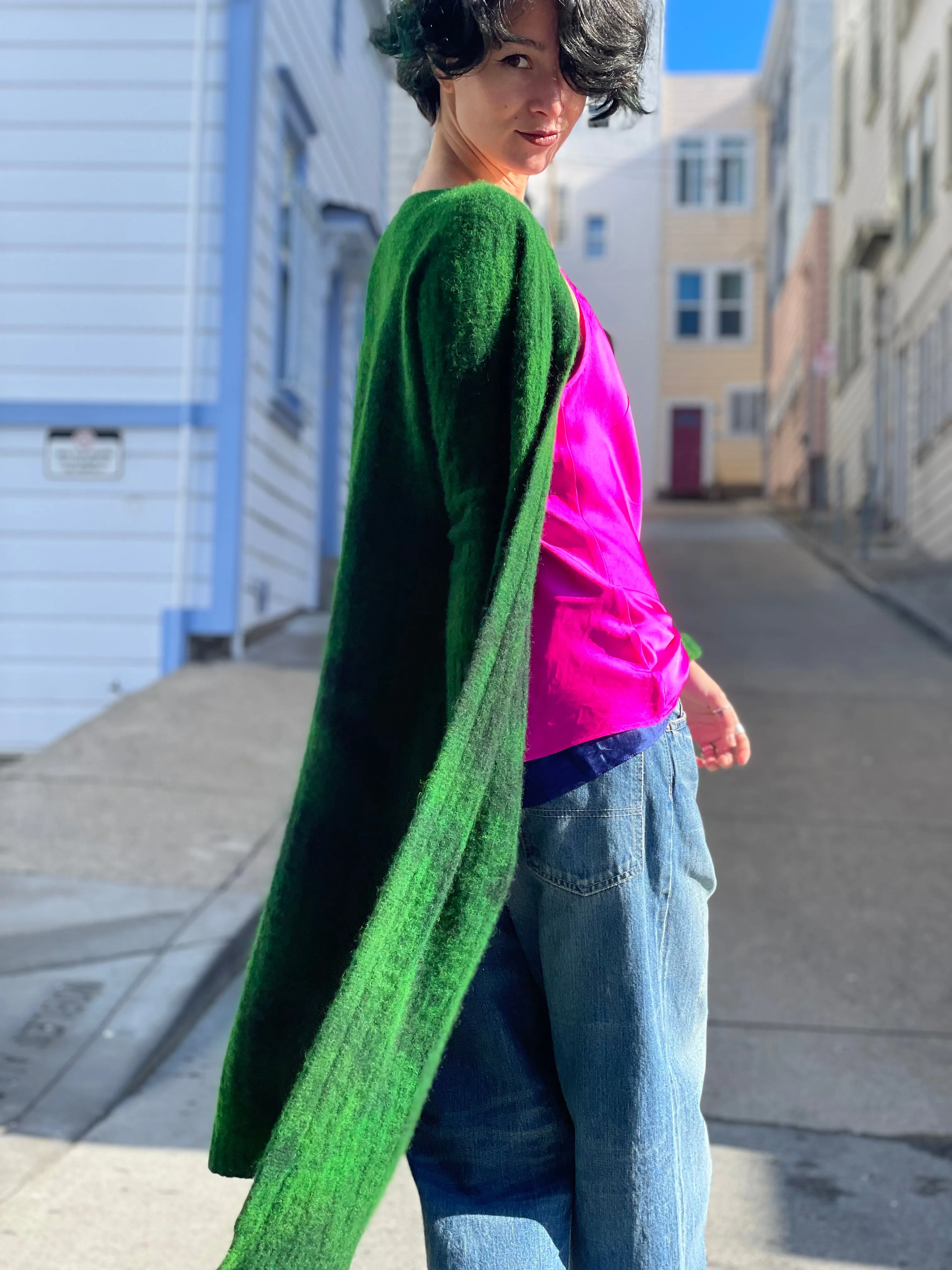 Overdyed Green Long Cardigan