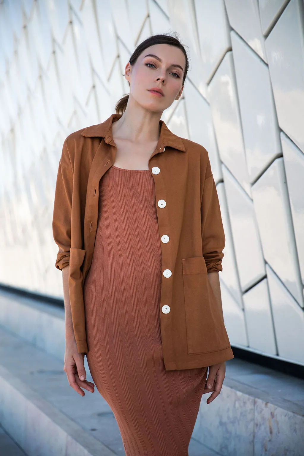 Painters Oversized Shirt Jacket - Saddle Brown