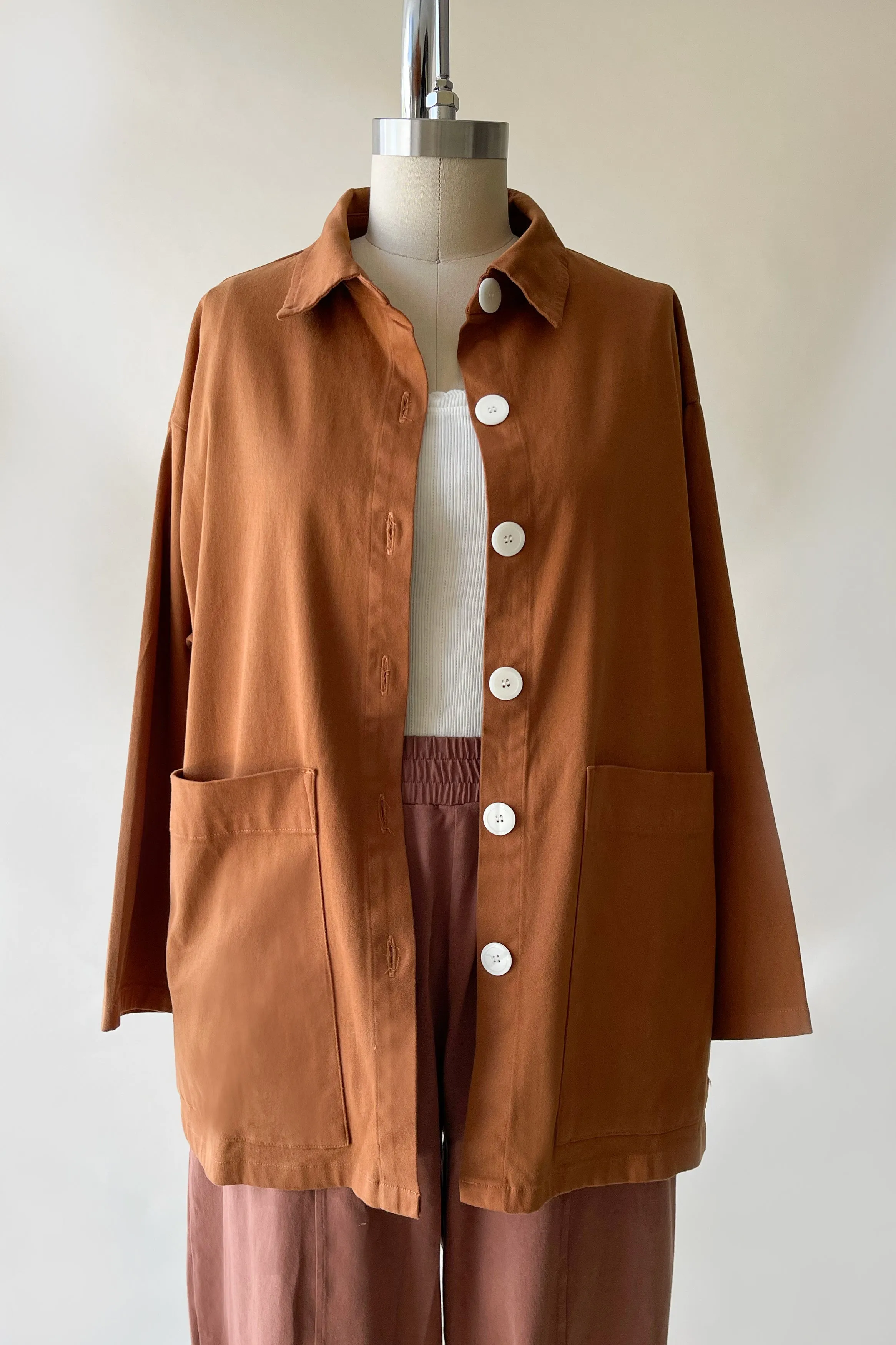 Painters Oversized Shirt Jacket - Saddle Brown