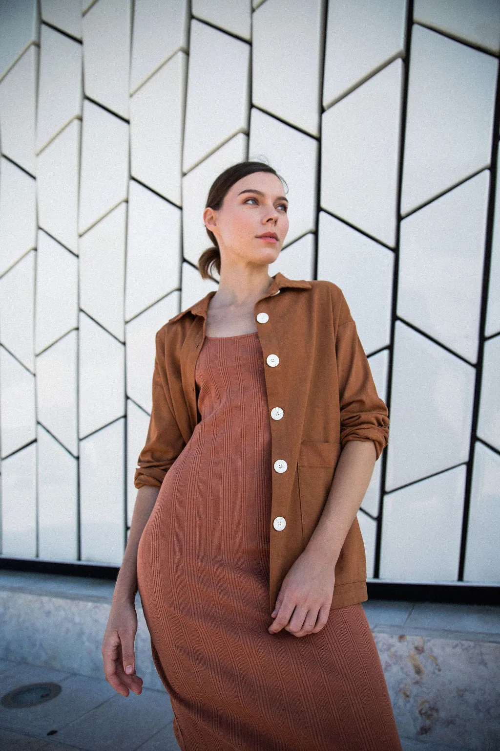 Painters Oversized Shirt Jacket - Saddle Brown