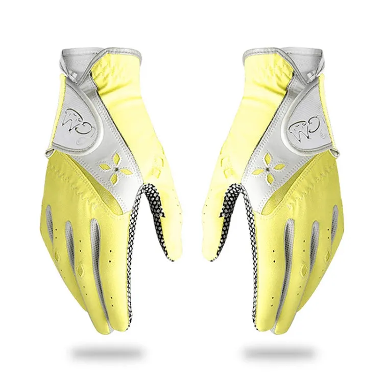 PGM One Pair Golf Non-Slip PU Leather Gloves for Women (Color:Yellow Size:18)