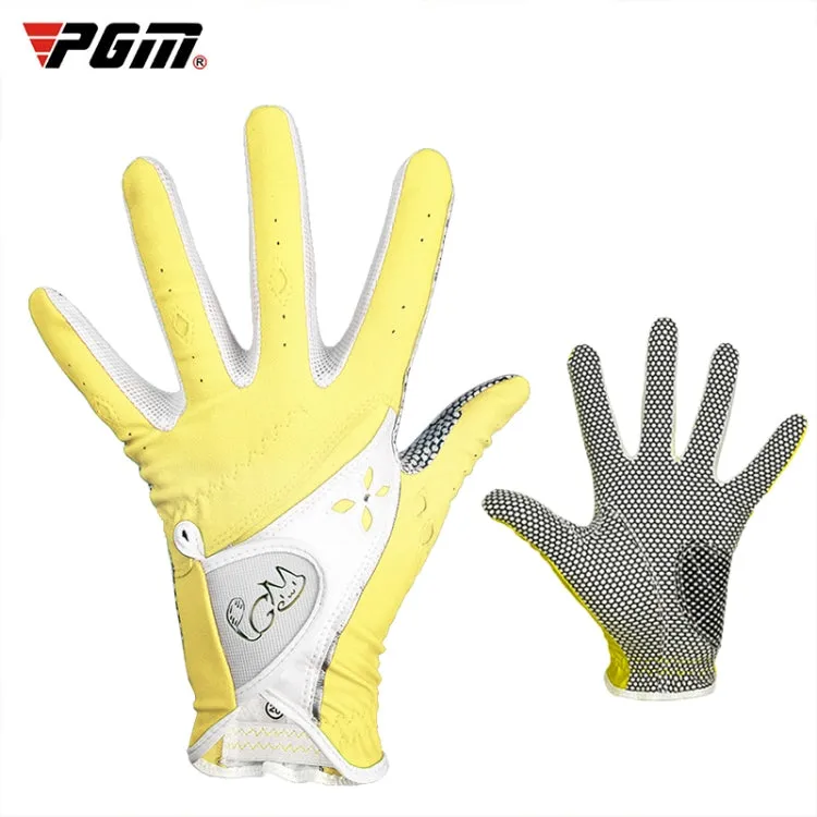 PGM One Pair Golf Non-Slip PU Leather Gloves for Women (Color:Yellow Size:18)