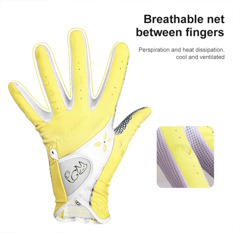 PGM One Pair Golf Non-Slip PU Leather Gloves for Women (Color:Yellow Size:18)