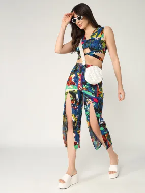 Picasso Inspired Printed Fusion Top With Pant Set