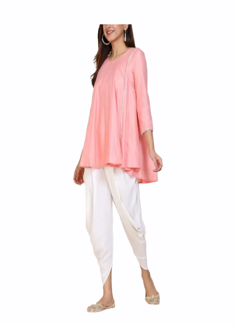 Pink Silk Kurta With Dhoti Pants