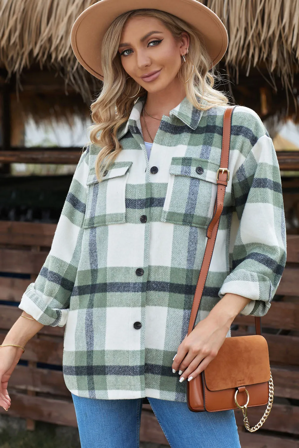 Plaid Dropped Shoulder Pocket Shacket