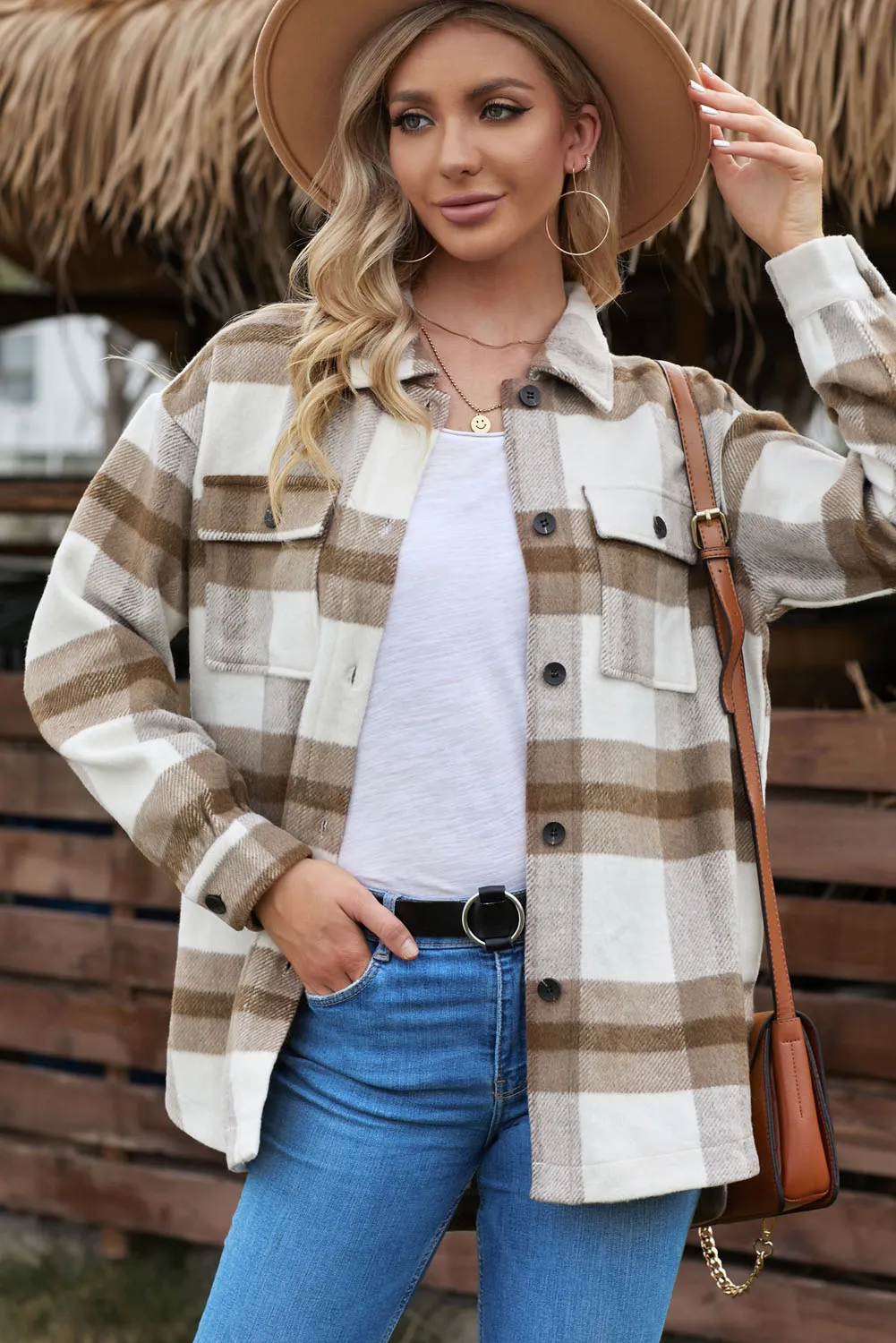 Plaid Dropped Shoulder Pocket Shacket