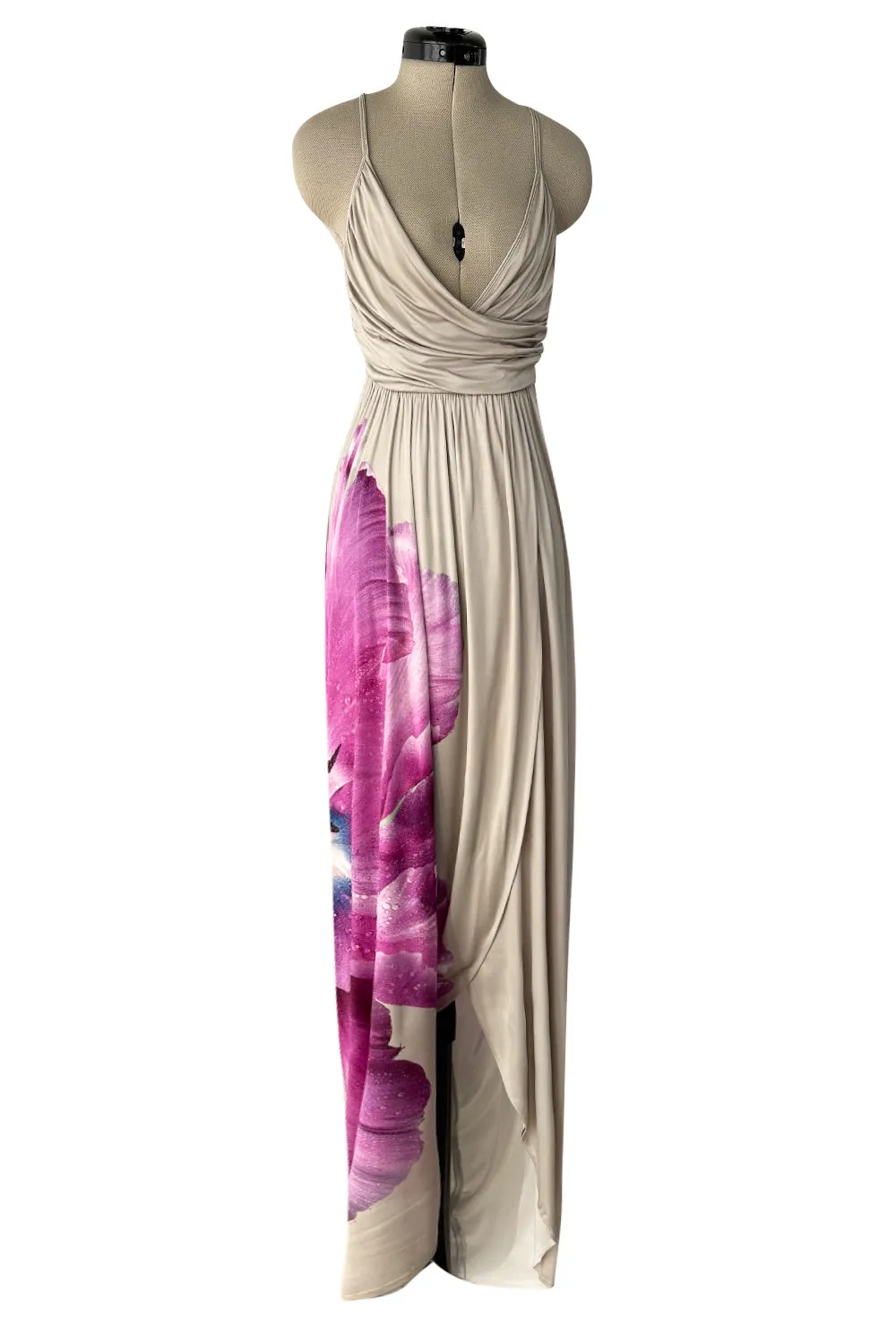 Prettiest 2006 Alexander McQueen Soft Taupe Jersey Dress w Huge Floral Print