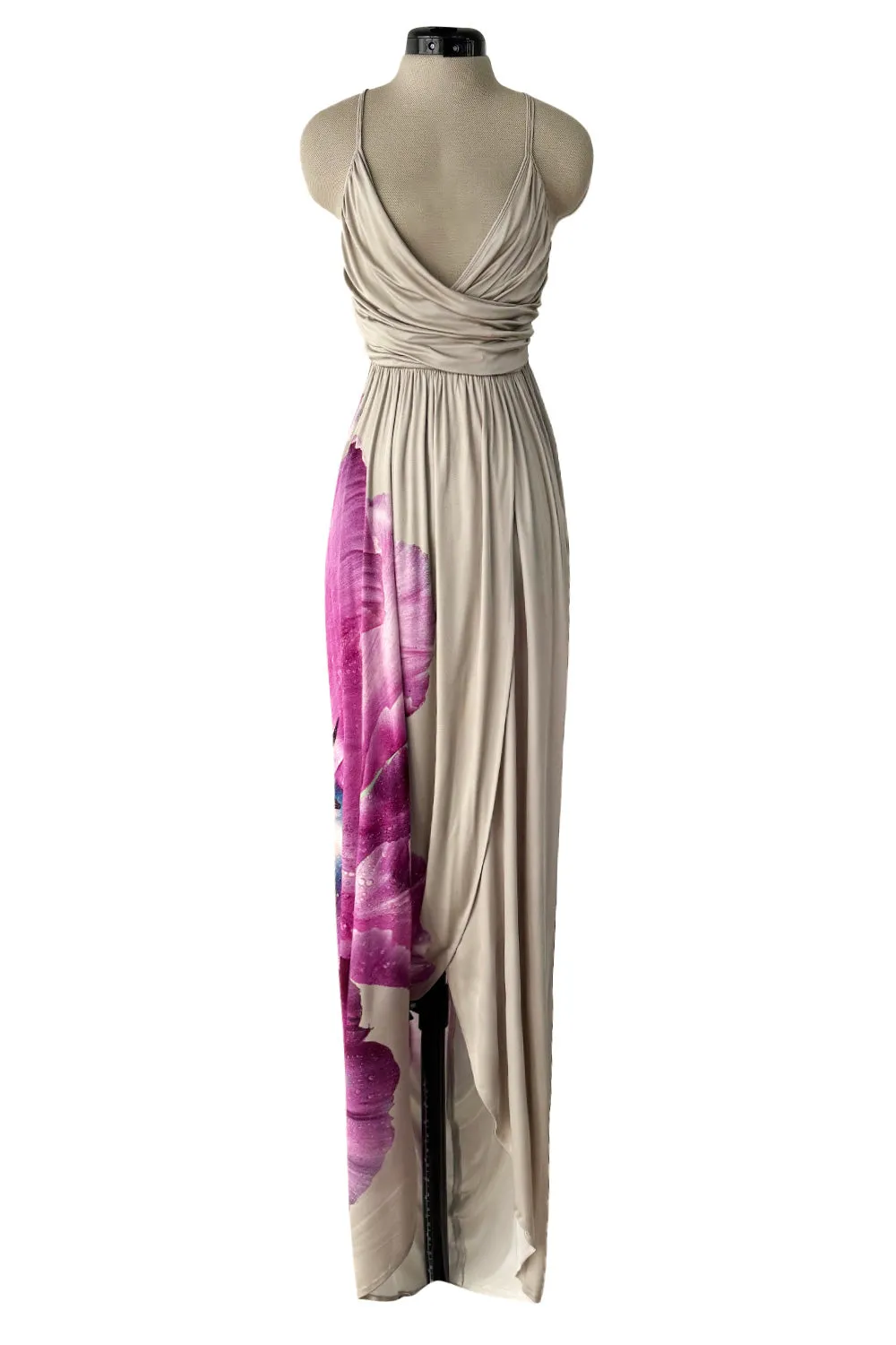 Prettiest 2006 Alexander McQueen Soft Taupe Jersey Dress w Huge Floral Print