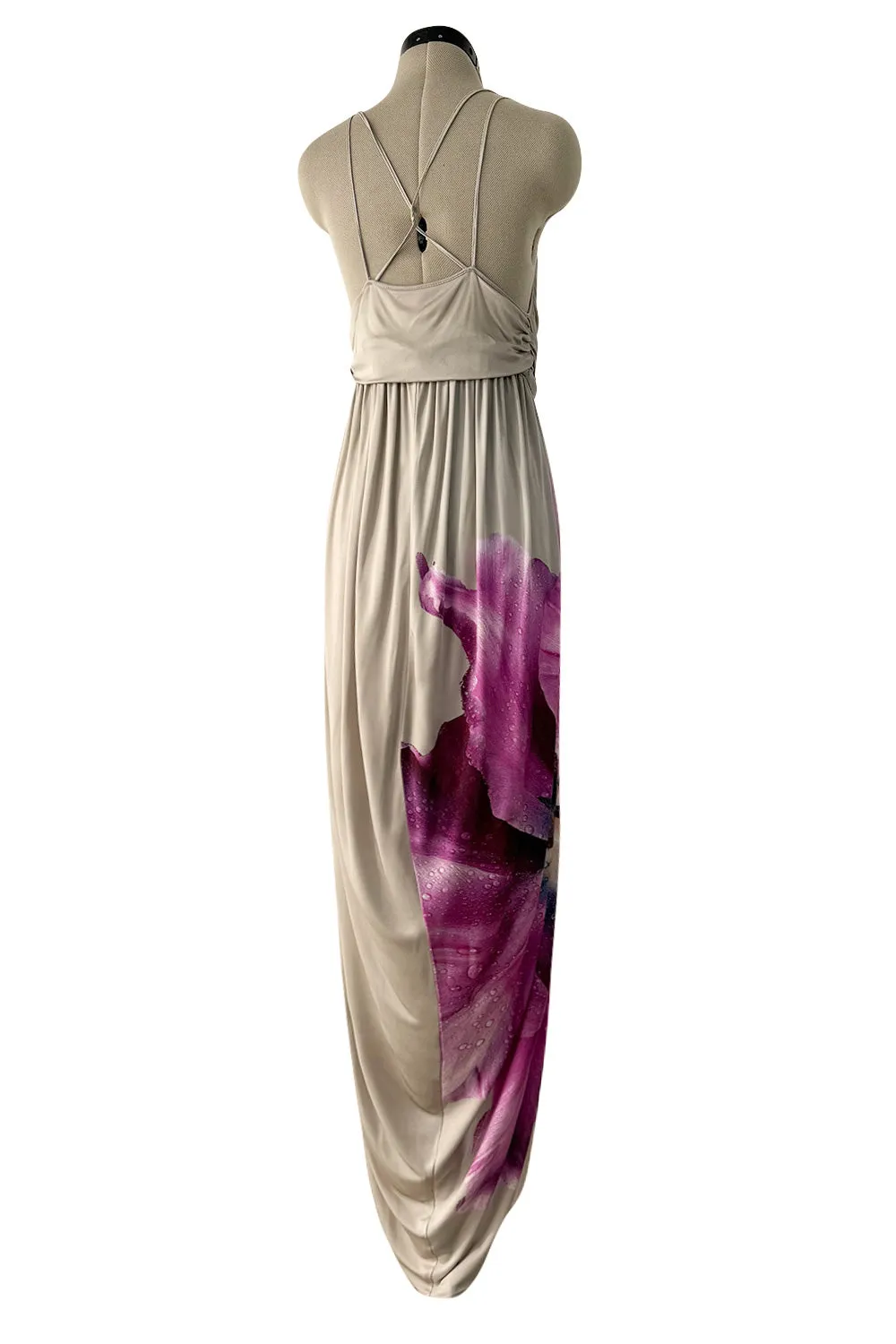 Prettiest 2006 Alexander McQueen Soft Taupe Jersey Dress w Huge Floral Print