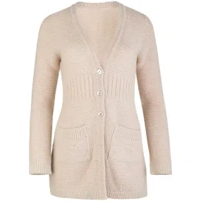 Rib Waist Sequin Long Cardigan in Beige