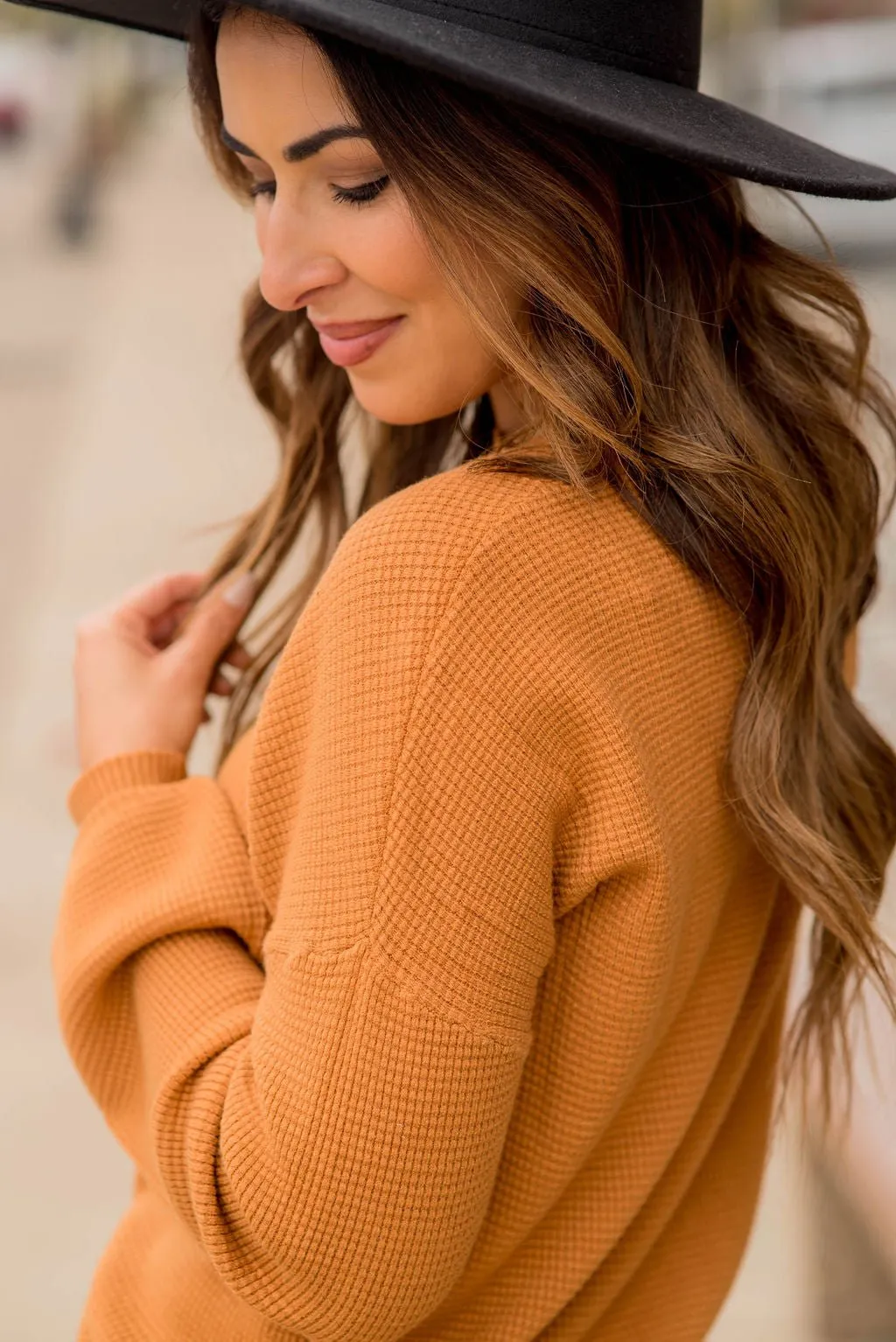 Ribbed Accented Waffle Sweater Tee