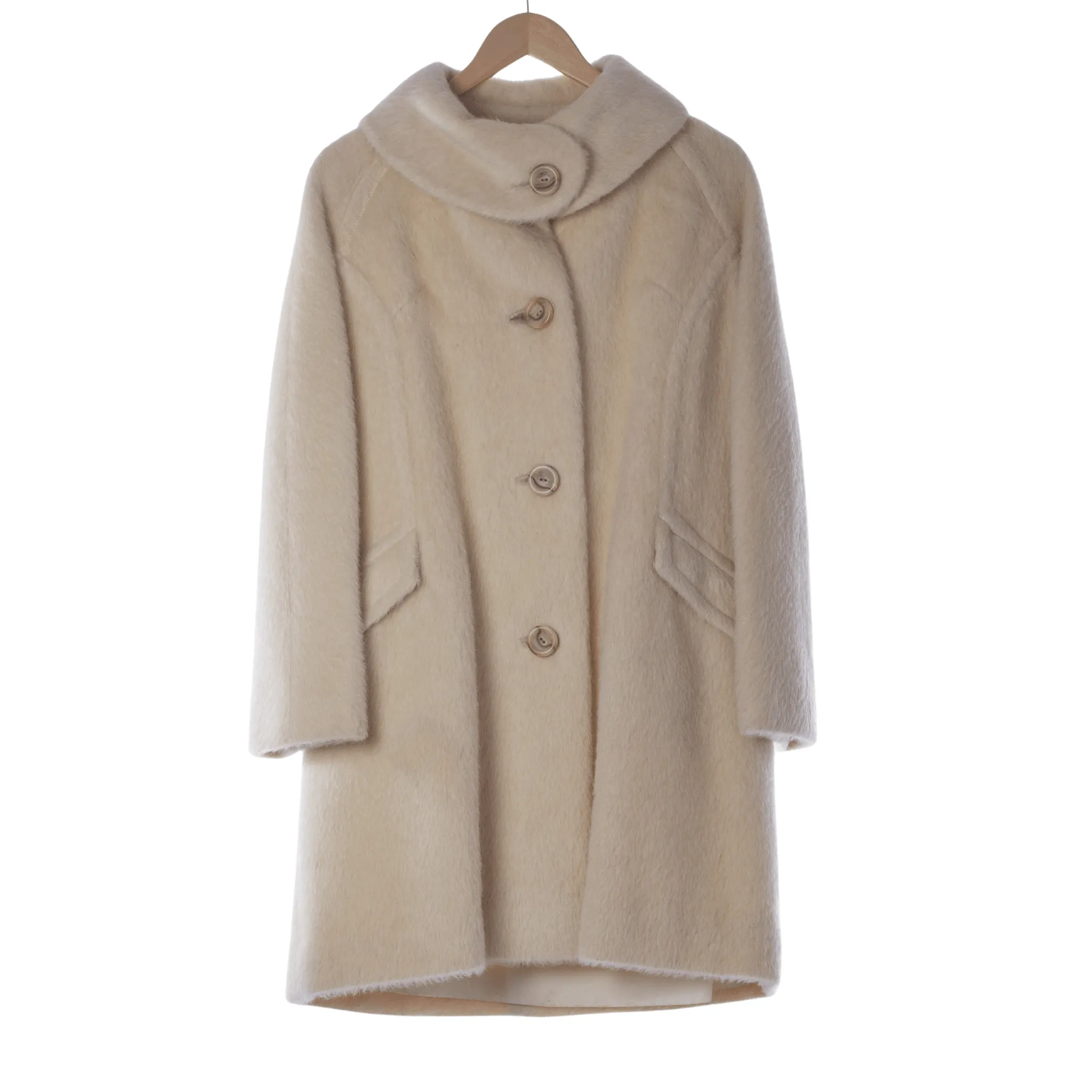 Richards Shops Luxury Mohair Cream Long Sleeved Coat UK Size 20