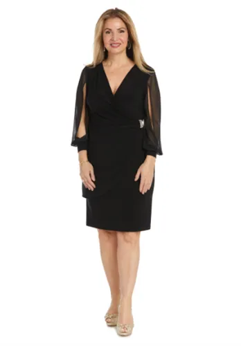 RM Richards 1521 Wrap Dress with Sheer Sleeves