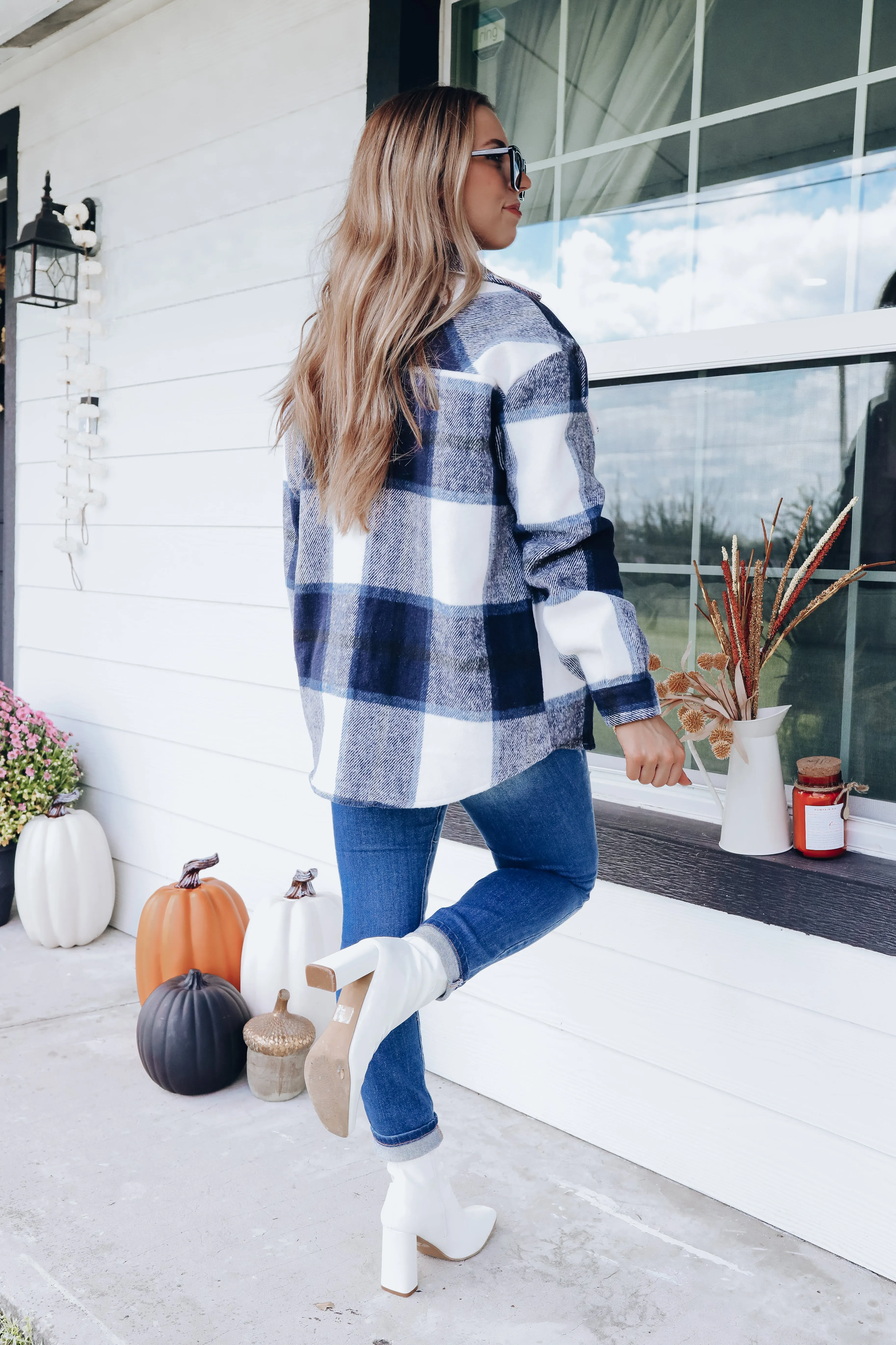 Rosetta Plaid Brushed Jacket - Navy