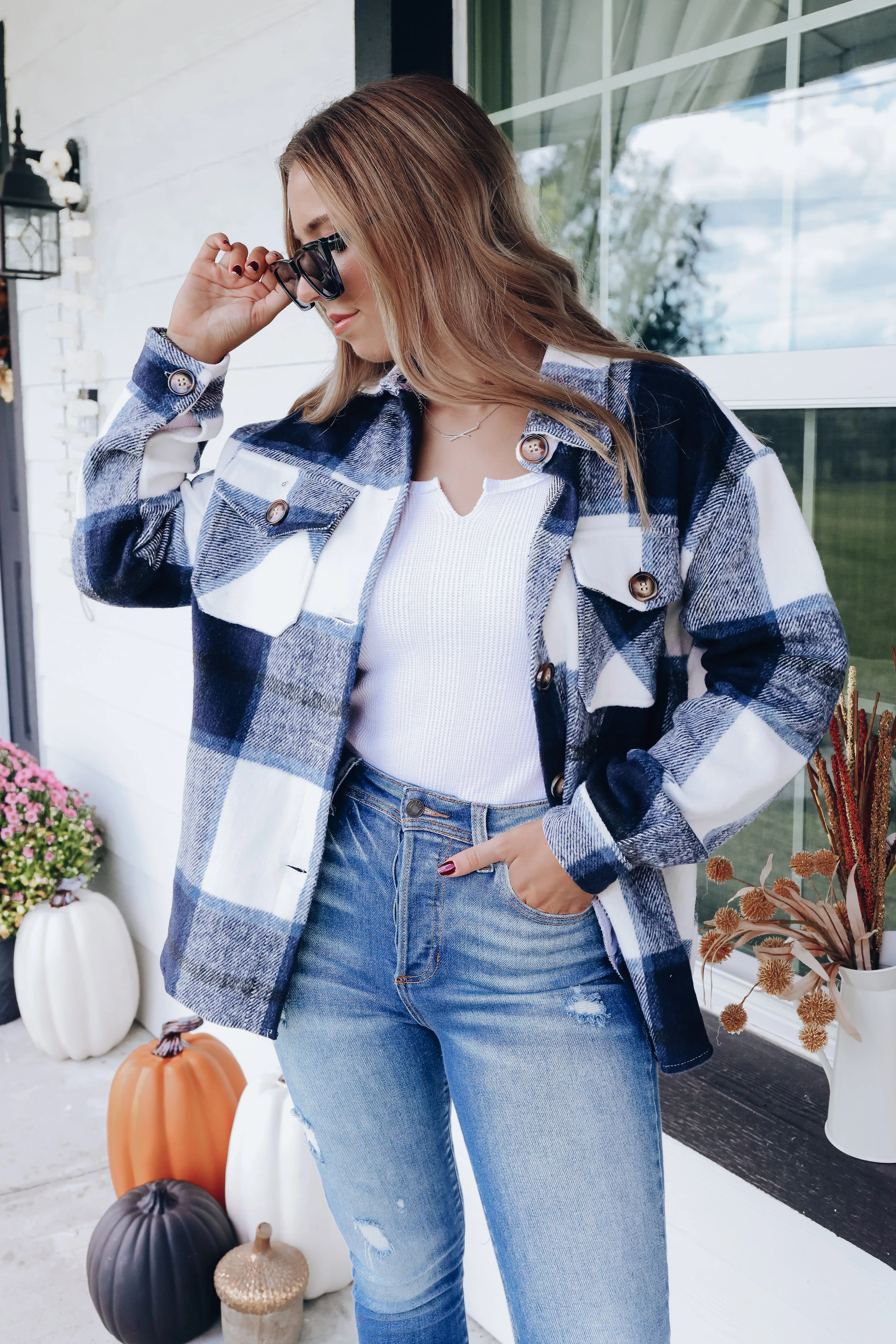 Rosetta Plaid Brushed Jacket - Navy