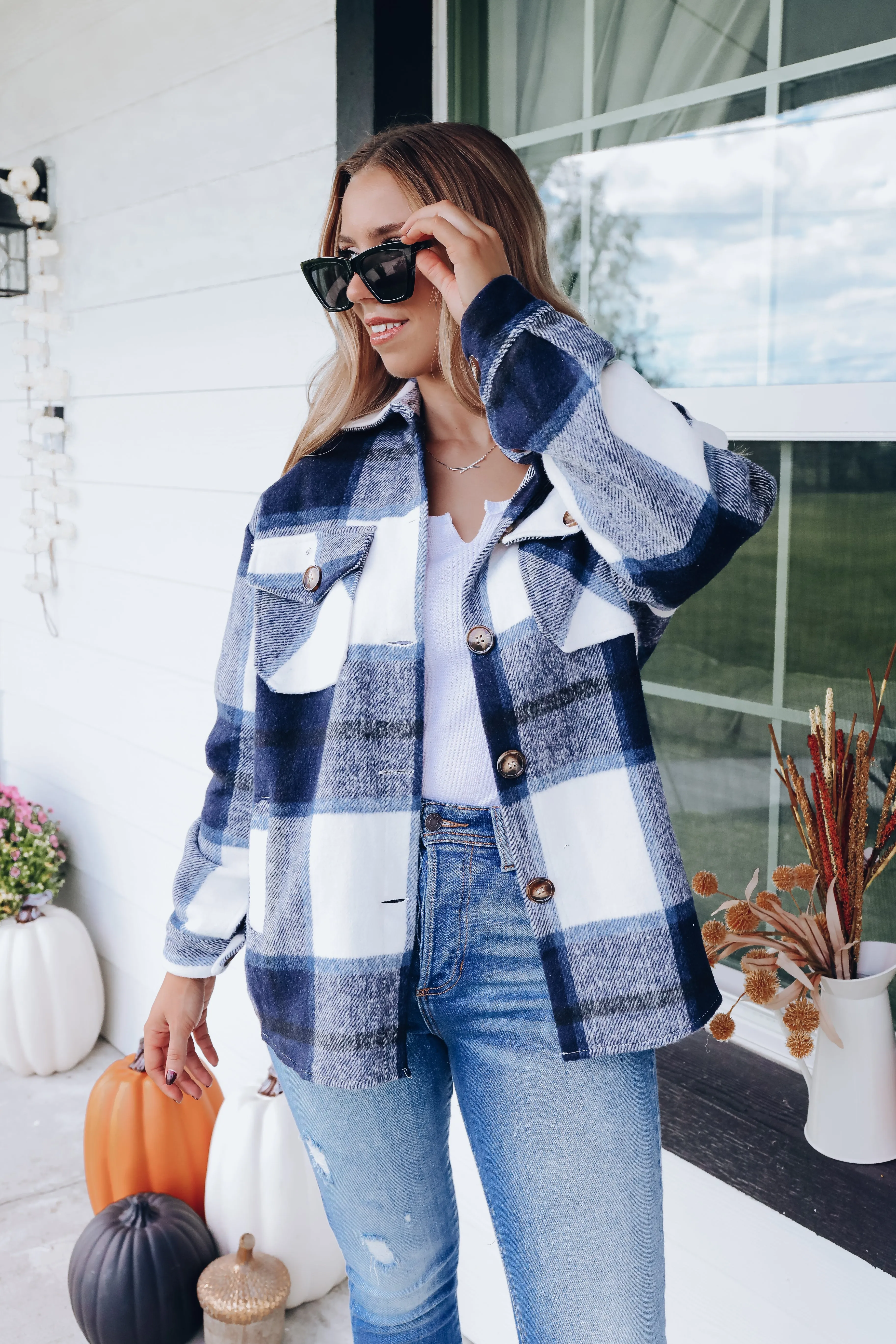 Rosetta Plaid Brushed Jacket - Navy